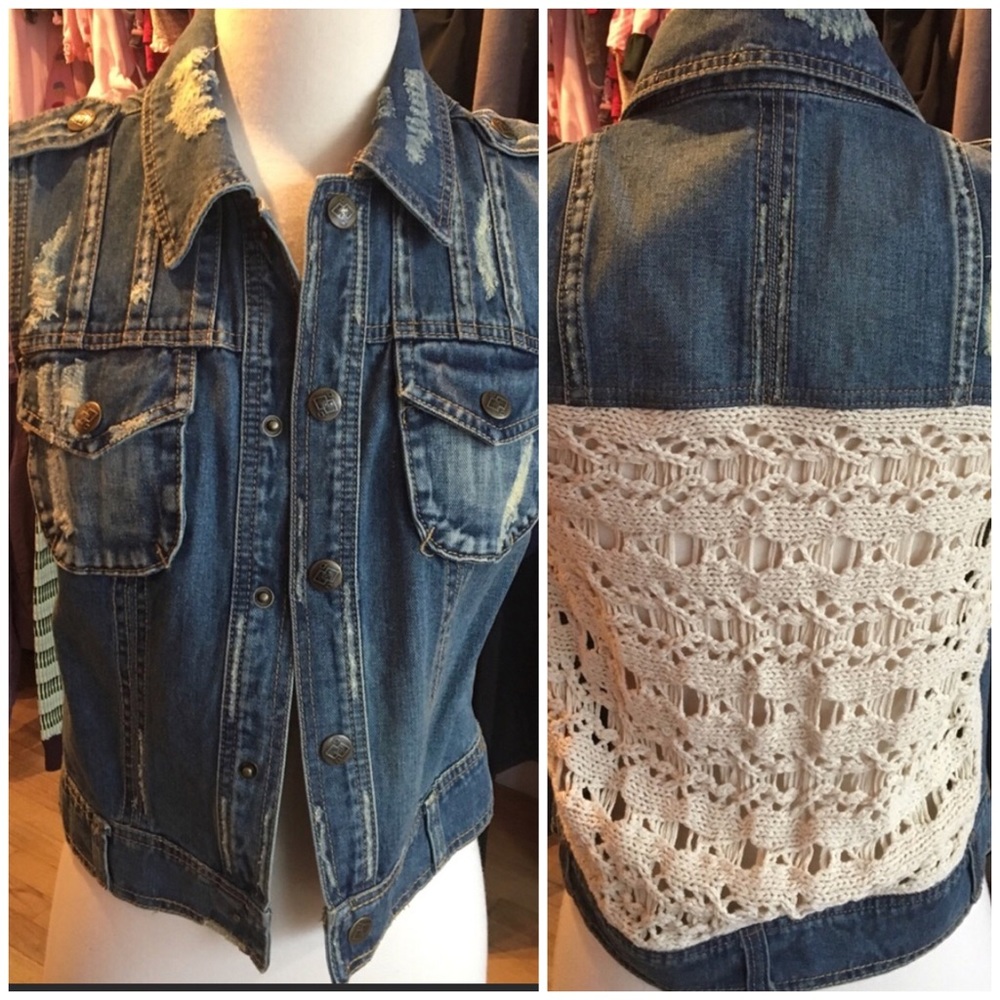 Free people s crotchet back jean vest